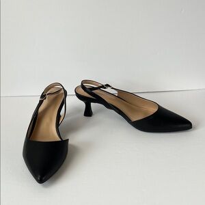 MYSOFT Black Pump Slingback Kitten Heel Pointed Toe Size 9 Wedding Party Classic
